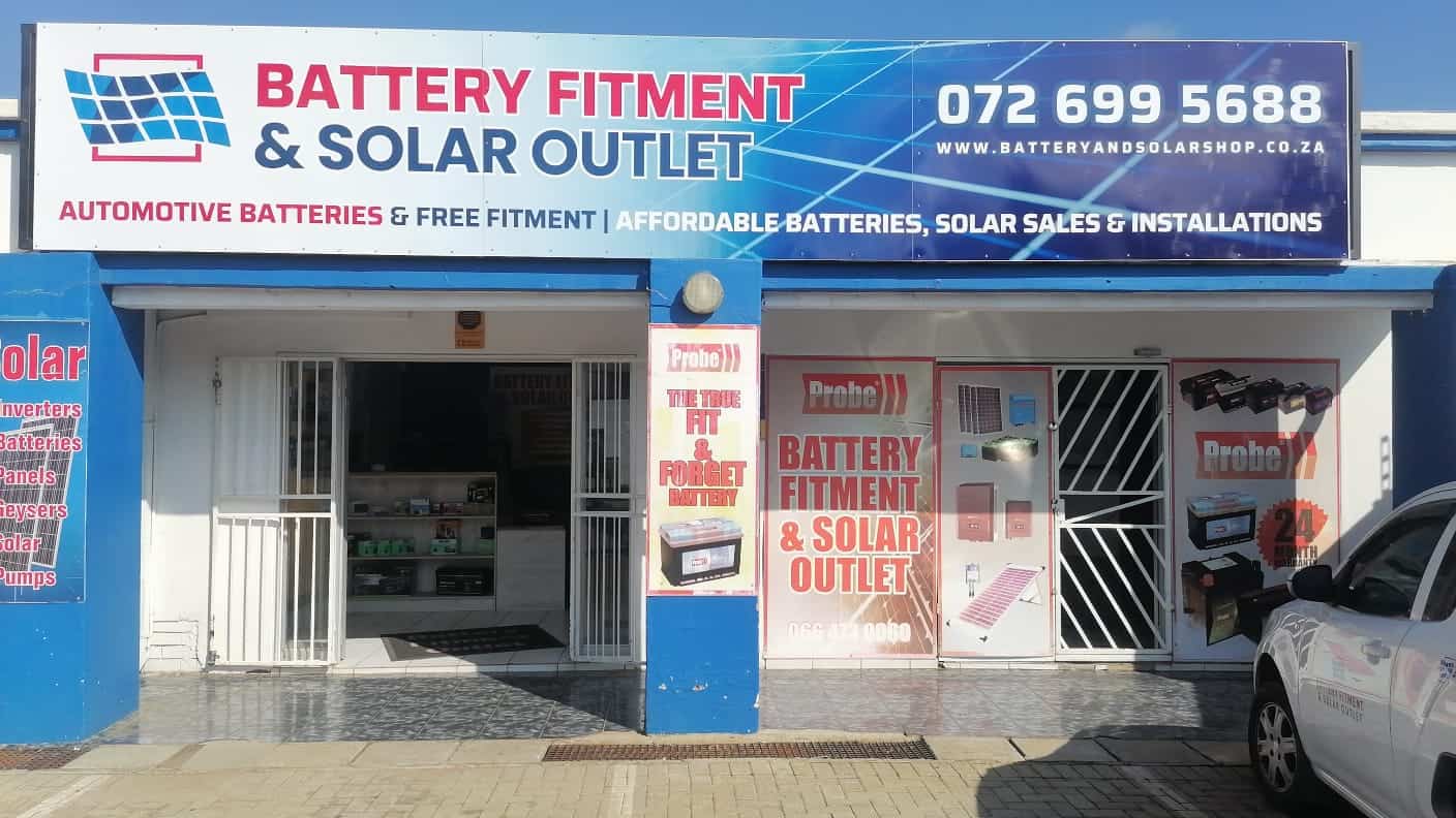Battery and solar shop shop front close up